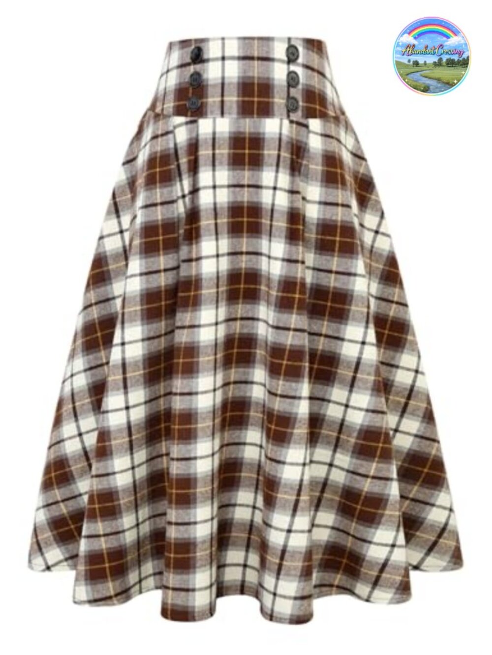 High Waist Plaid Pleated A-Line Midi Skirt with Pockets